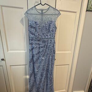 Mac Duggal Sleeveless Beaded & Sequined Gown French Blue Size 8